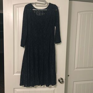 Chetta B. Navy Lined Lace Below the Knee Dress with 3/4 length Sleeves Size 10